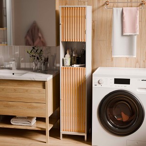 MAYEERTY Bathroom Tall Cabinet, Bamboo Slats Door, Bathroom Use, Natural White - 1 of 4