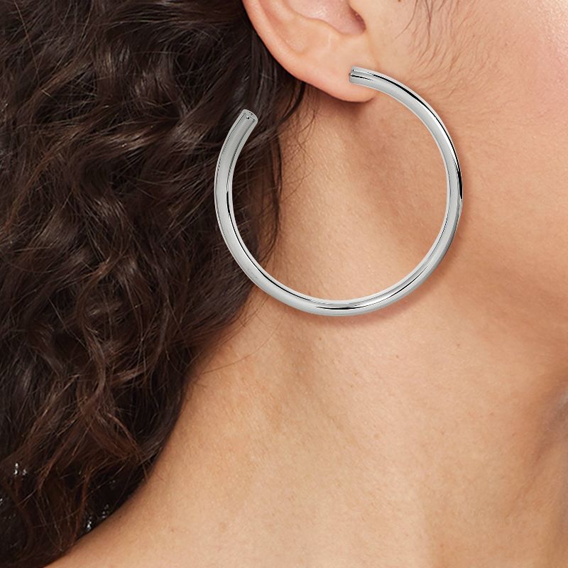 Silver Plated Brass Large Tube Hoop Earrings - A New Day&#8482; Silver, 3 of 9