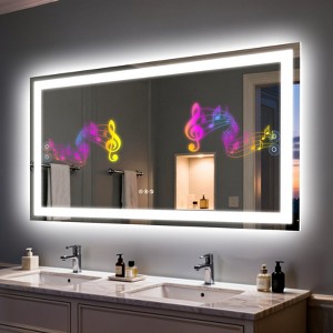 ARTLOGE 20/24/40/48in Smart Bluetooth LED Bathroom Mirror with Double Speakers Backlight Stepless Dimming, Lights Memory Function, Wall Mirror - 1 of 4