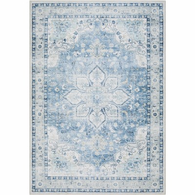 Hauteloom Lotan Blue Medallion Washable Area Rug