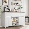 Farmhouse Dresser for Bedroom, 47" Sideboard Buffet Cabinet with 5 Storage Drawers and 2 Sliding Barn Doors, Rustic Coffee Bar Cabinet TV Stand - 3 of 4