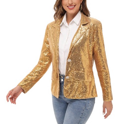 Anna-Kaci Women's Long Sleeve Sparkle Sequin Two Button Blazer Jacket