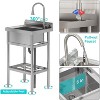 Stainless Steel Freestanding Utility Sink, Single-Bowl with Hot/Cold Faucet & Hoses, for Laundry Room, Kitchen, Garage, Garden - 3 of 4