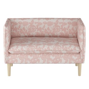 French Seam Settee Abstract Rose Pink with Natural Legs - Project 62 , Abstract Pink Pink