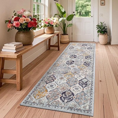 Washable Vintage Area Rug - Non-Slip Low Pile Stain-Resistant Carpet for Living Room, Bedroom, Indoor Use