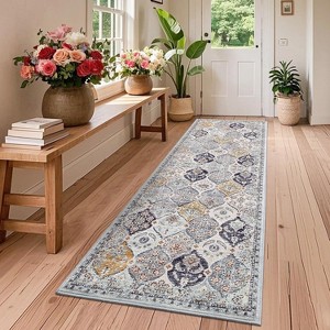 Washable Vintage Area Rug - Non-Slip Low Pile Stain-Resistant Carpet for Living Room, Bedroom, Indoor Use - 1 of 4