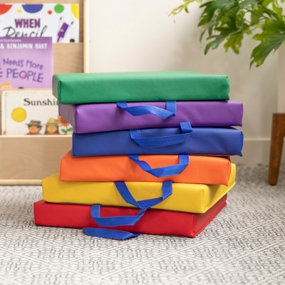Assorted Color Soft Foam Square Floor Cushions with Handles, 6-Piece Set