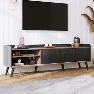 KTMBDW 63'' Mid Century TV Stand with 2 Cabinets& 2 Drawers,Entertainment Center for TVs up to 70'',Television Console for Living Room, Bedroom,Black - 1 of 4