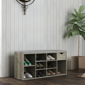 Lycvki Entryway Shoe Bench with Padded Cushion, Drawer and Open Compartments - 1 of 4
