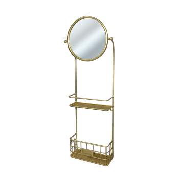 VIP Metal 27.5 in. Gold Round Mirror with 2 Shelves