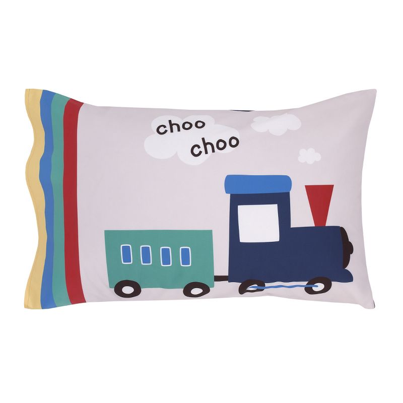 Everything Kids Choo Choo Train Gray, Blue, Red, and Yellow All Aboard 4 Piece Toddler Bed Set, 5 of 7