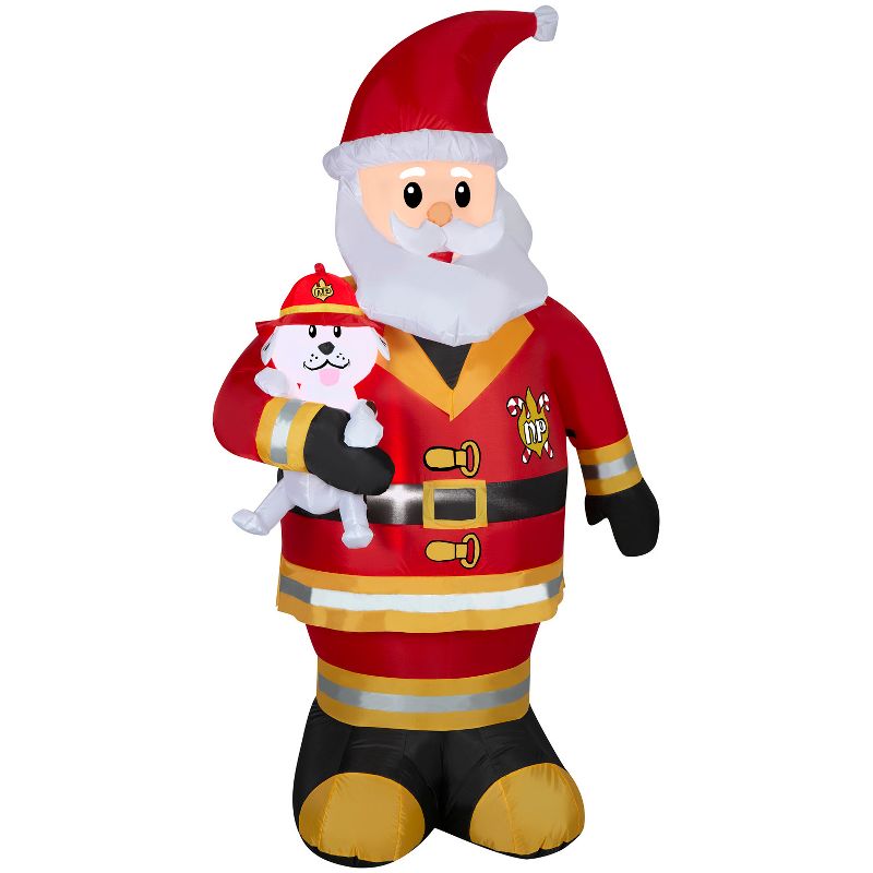 Gemmy Christmas Inflatable Firefighter Santa , 7 ft Tall, Multi, 1 of 5