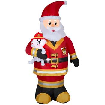 Gemmy Christmas Inflatable Firefighter Santa , 7 ft Tall, Multi