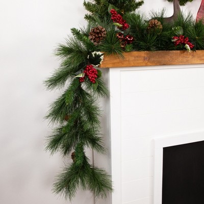 9' White Valley Pine Artificial Christmas Garland with Pine Cones
