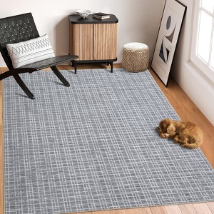 Modern Plaid Area Rug Washable Rug Contemporary Non Slip Rugs for Indoor - 1 of 4