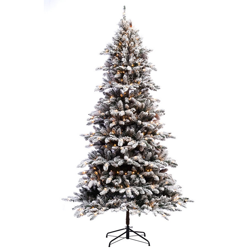 Photos - Garden & Outdoor Decoration Puleo 7.5ft Pre-lit Artificial Christmas Tree Flocked Full Bradford Fir 