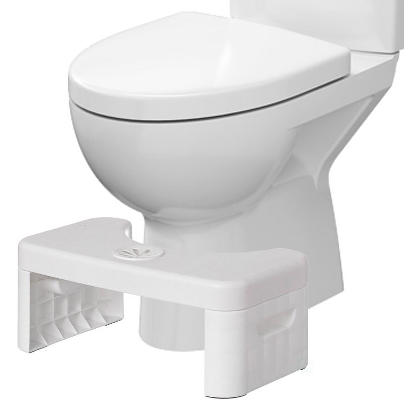 Basicwise Portable Squatting Bathroom Potty Stool, White Poop Foot Stool, 6.25” Toilet Assistance Foldable Step Stool with Freshener Space, 1 of 8
