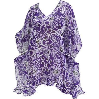 LA LEELA Women's Summer Vacation Beachwear Bathing Suit Loose Beach Dress Flowy Swimsuit Cover Ups Dress Small-Medium Purple, Floral