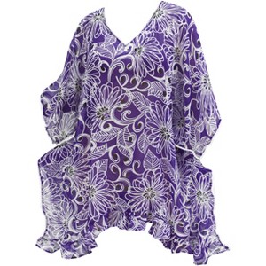 LA LEELA Women's Summer Vacation Beachwear Bathing Suit Loose Beach Dress Flowy Swimsuit Cover Ups Dress Small-Medium Purple, Floral - 1 of 4