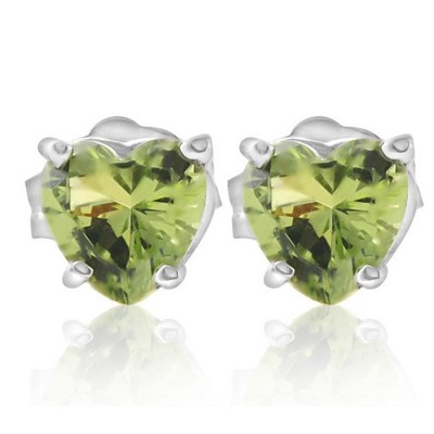 Pompeii3 1ct Heart Shape Peridot Studs Solid 14K White Gold