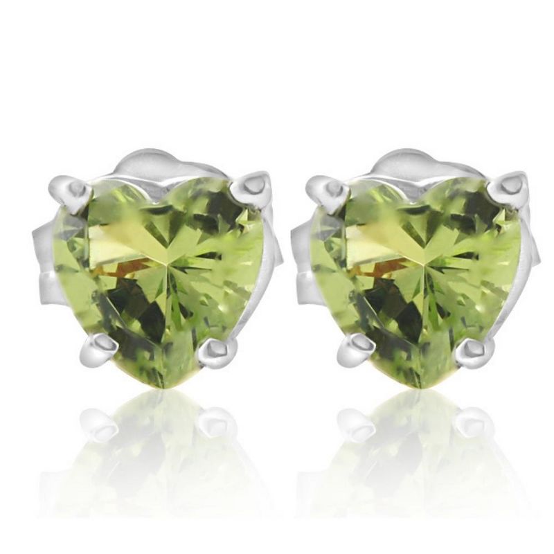 Pompeii3 1ct Heart Shape Peridot Studs Solid 14K White Gold, 1 of 6
