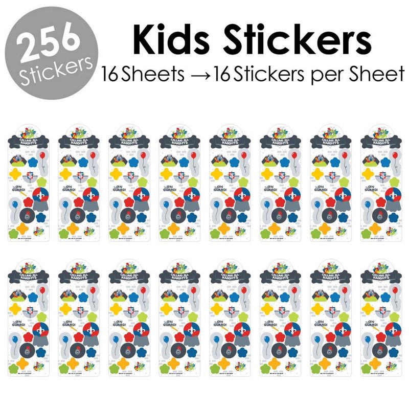 Big Dot of Happiness Calling All Knights and Dragons - Medieval Birthday Party Favor Kids Stickers - 16 Sheets - 256 Stickers, 2 of 8