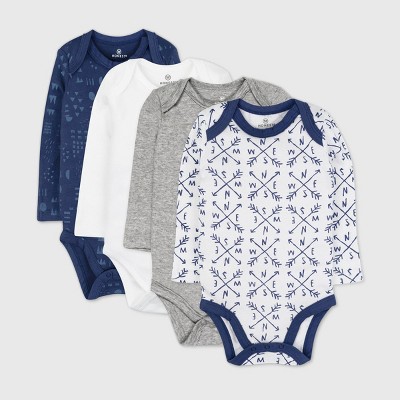 Image of Honest Baby Boys' 4pk Organic Cotton Long Sleeve Bodysuit - Navy 6-9M