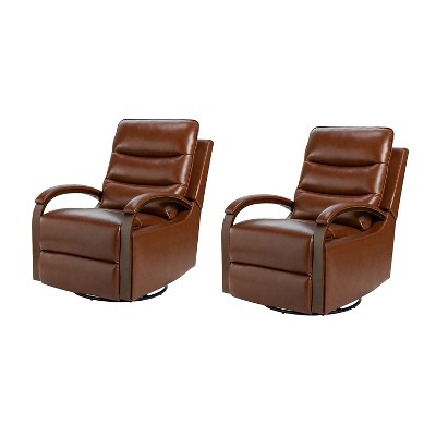 Clemens Genuine Leather Swivel Rocking Manual Recliner with Decorative Curved Mood Arm Set of 2| ARTFUL LIVING DESIGN