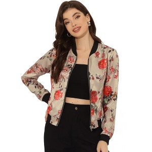 INSPIRE CHIC Women's Stand Collar Floral Prints Zip Up Lightweight Short Jacket - 1 of 4