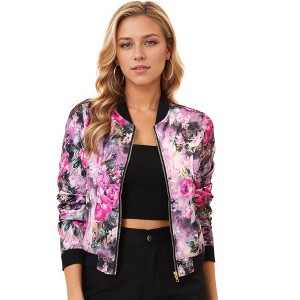INSPIRE CHIC Women's Stand Collar Floral Prints Zip Up Lightweight Short Jacket - 1 of 4
