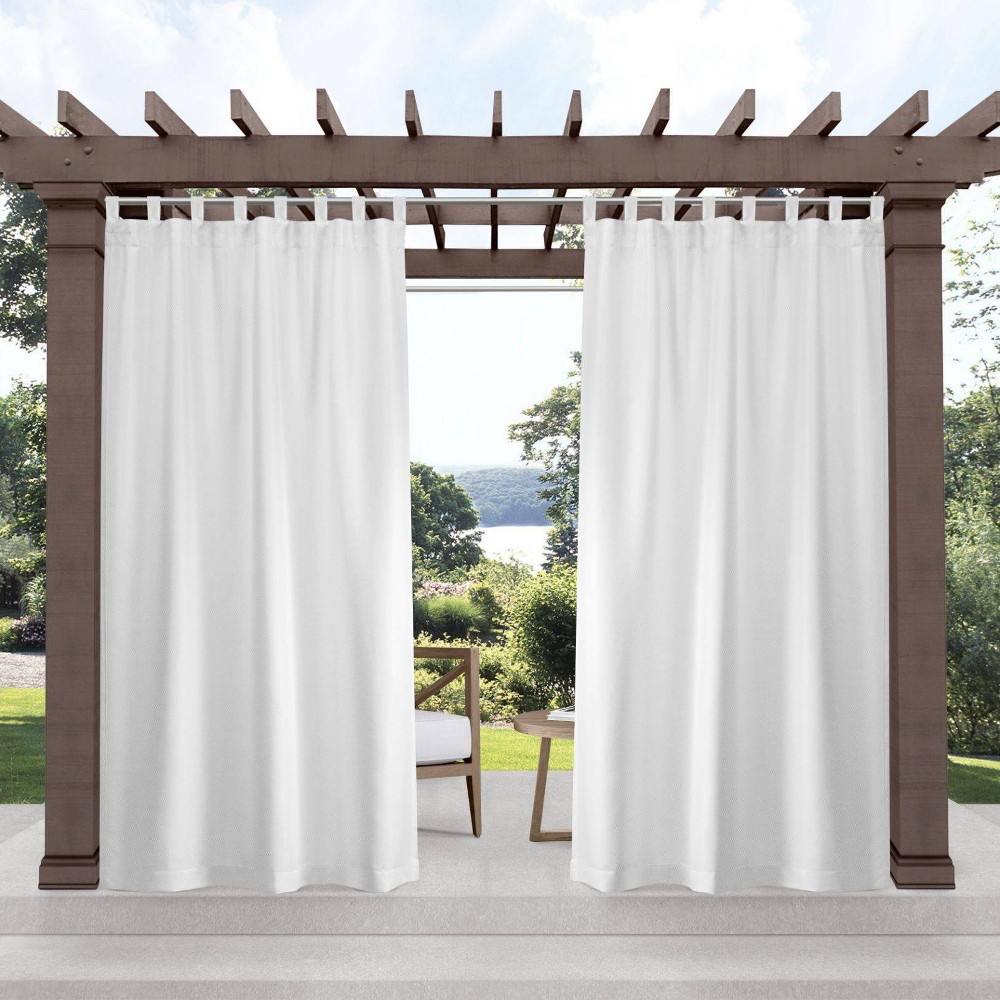 Set of 2 (144"x54") Indoor/Outdoor Solid Cabana Tab Top Curtain Panels White - Exclusive Home: Weather-Resistant Drapes