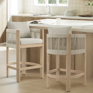 Spruce&Spring Modern Counter Barstool with Rope Accents & Acacia Wood for Indoor&Outdoor, Set of 2 - 1 of 4
