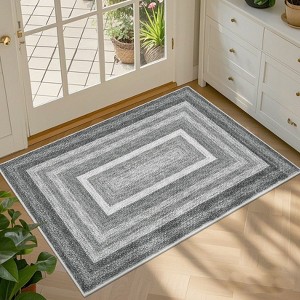 Braided Print Area Rug Washable Bedroom Rugs Bordered Geometric Indoor Soft Carpet Farmhouse Low Pile Non Slip Throw Floor Cover - 1 of 4