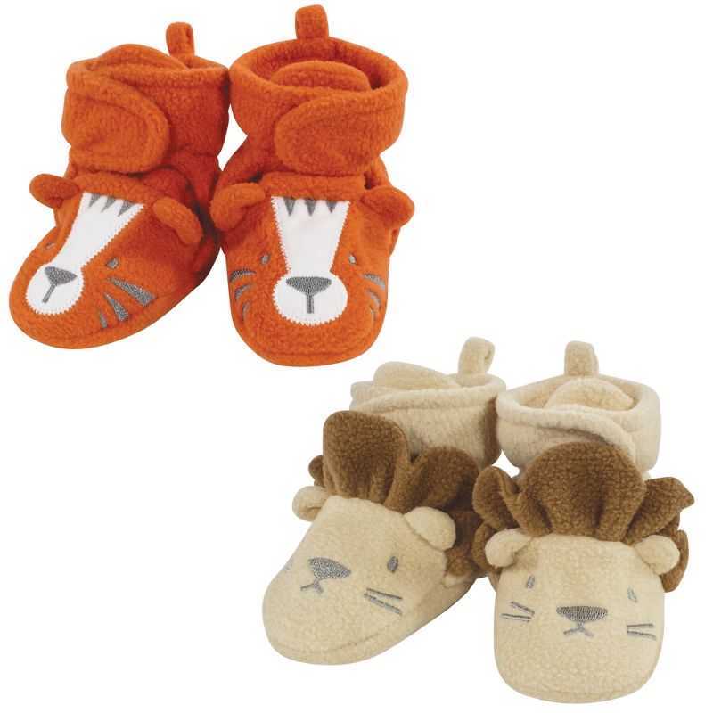 Hudson Baby Infant Boy Cozy Fleece Booties, Lion Tiger, 0-6 Months, 1 of 6