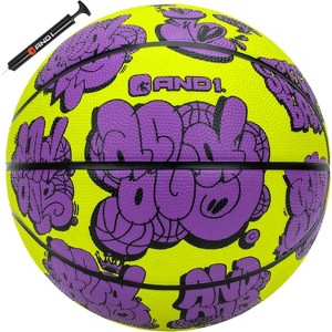 AND1 Toss Up Basketball : Youth Sized Rubber Streetball for Indoor and Outdoor Use, Deep Channel Construction and Durability, Includes 10” Pump - 1 of 4