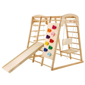 VEVOR Indoor Jungle Gym, 7-in-1 Toddler Indoor Playground,Wooden Toddler Climbing Toys Indoor with Wood & Rope Ladder, Net Ladder, 47.2 x 58 x 56in - 1 of 4