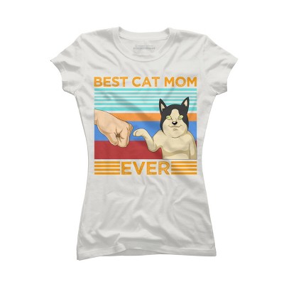 Junior's Design By Humans Best Cat Mom Ever Retro Stripes By shirtpublic T-Shirt