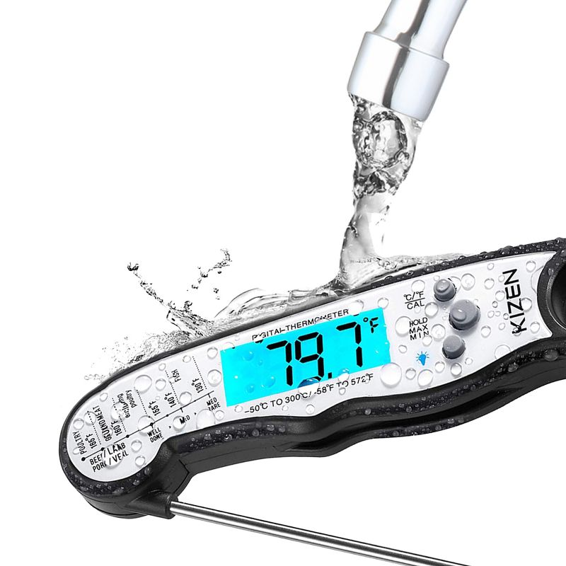 KIZEN Digital Meat Thermometer with Probe for Cooking & Grilling, Black/White, 2 of 6