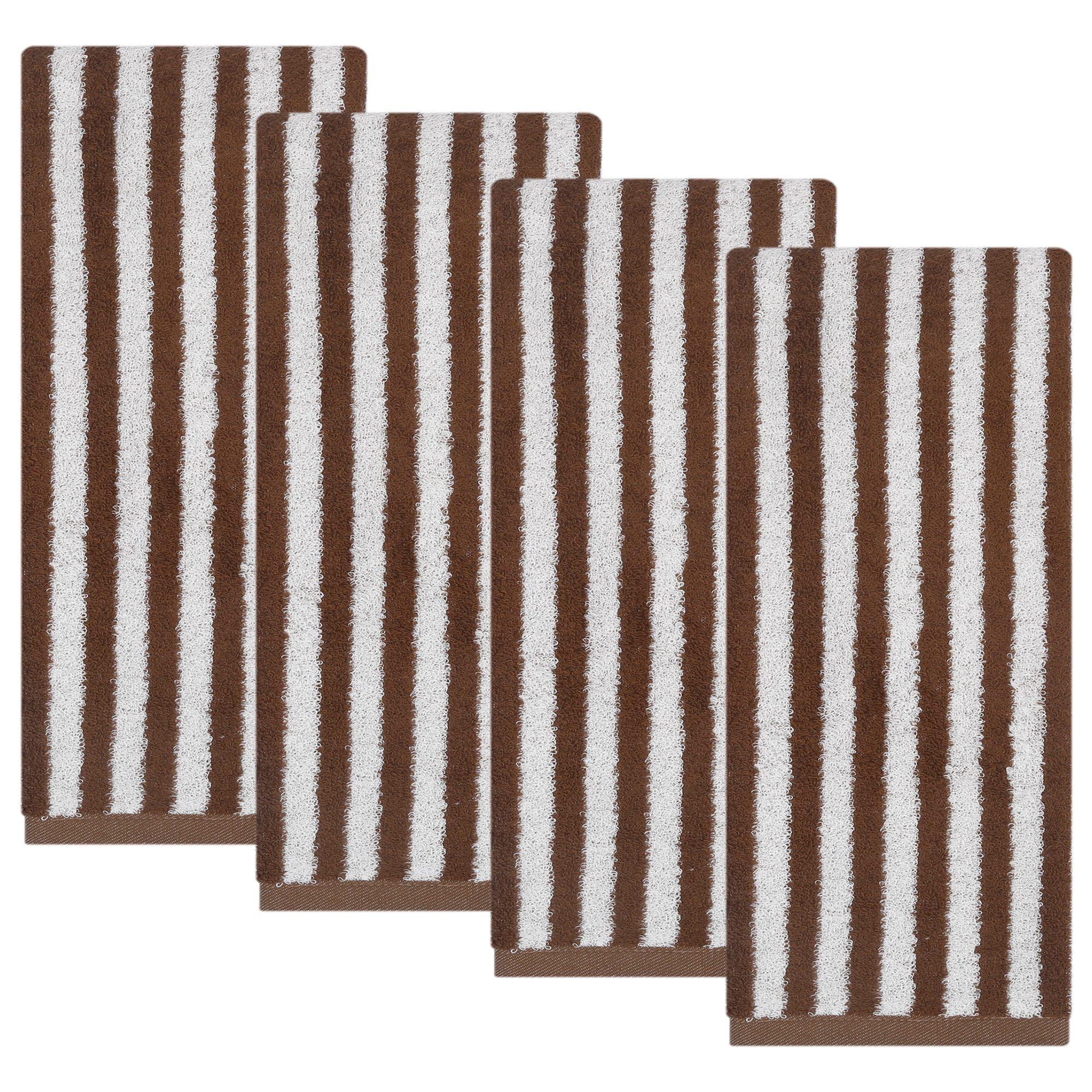 REGALWOVEN Classic Striped Cotton Hand Towels, Ultra Plush Absorbent Quick Dry Towels for Bathroom, Kitchen, Guest Room, 29" x 13" 4 Pack Brown
