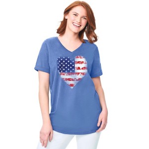 Woman Within Plus Size Cuffed Americana Print Tee - 1 of 4