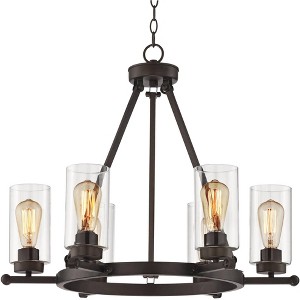 Franklin Iron Works Holman Bronze Wagon Wheel Chandelier 26 3/4" Wide Rustic Farmhouse Clear Glass 6-Light Fixture for Dining Room Kitchen Island Home - 1 of 4