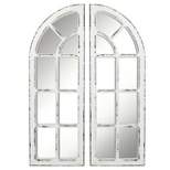 LuxenHome 2-Piece Distressed White Wood Frame Accent Arched Window Wall Mirror Set