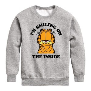 Boys' - Garfield - Smiling On The Inside Graphic Long Sleeve Fleece Sweatshirt - 1 of 4