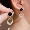 Elegant Minimalist Black Square Earrings - Trendy Geometric Diamond Embellished Alloy Earrings - 3 of 4