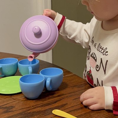 Green Toys Tea Set, Pink CB - 17 Piece Pretend Play, Motor Skills, Language & Communication Kids Role Play Toy. No BPA, Phthalates, PVC. Dishwasher