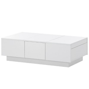 Lirago 39.3" White High-Gloss Extendable Coffee Table with Sliding Top 2 Hidden Compartments & 2 Drawers for Living Room/Bedroom - 1 of 4