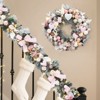 24 Inch Prelit Christmas Wreath for Front Door, Artificial Xmas Wreath with 20 LED Lights, Heart Gift Box Ornaments, Xmas Decor for Fireplace, Pink - 3 of 4