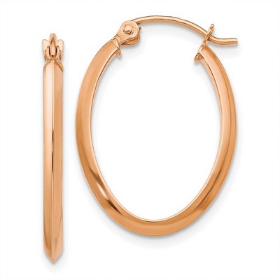 Black Bow Jewelry 2mm x 24mm Polished 14k Rose Gold Knife Edge Oval Hoop Earrings