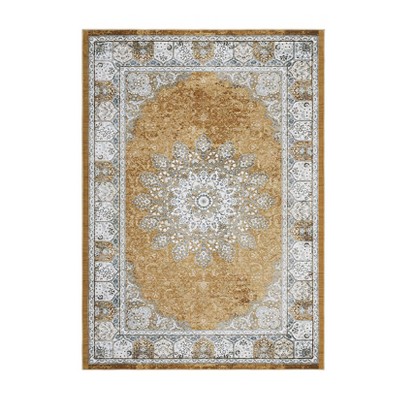 Vintage Neutral Washable Area Rug - Stain-Resistant Non-Slip Large Carpet for Living Room, Dining Room & Home Decor