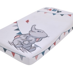 NoJo Disney Dumbo Gray, Teal, and White "Hello Baby" Nursery Photo Op Fitted Crib Sheet - 1 of 4